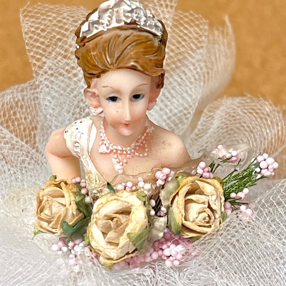 Vintage Wedding Cake Topper 4 inches Off White Tulle Dress Bride - Picture 2 of 13
